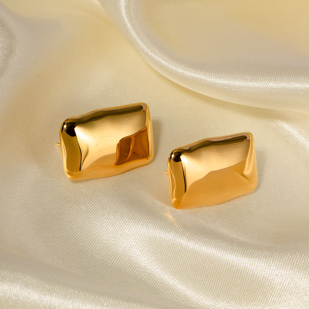 Gilded Block Studs – 18K Gold Tone Statement Earrings