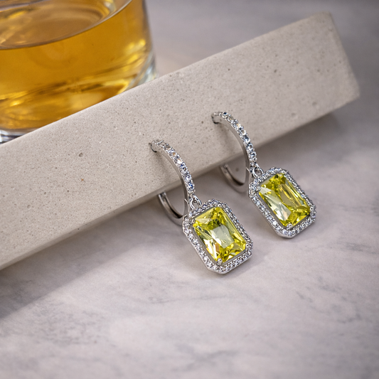 White Gold Plated Yellow Crystal Drop Earrings with S925 Sterling Silver Post