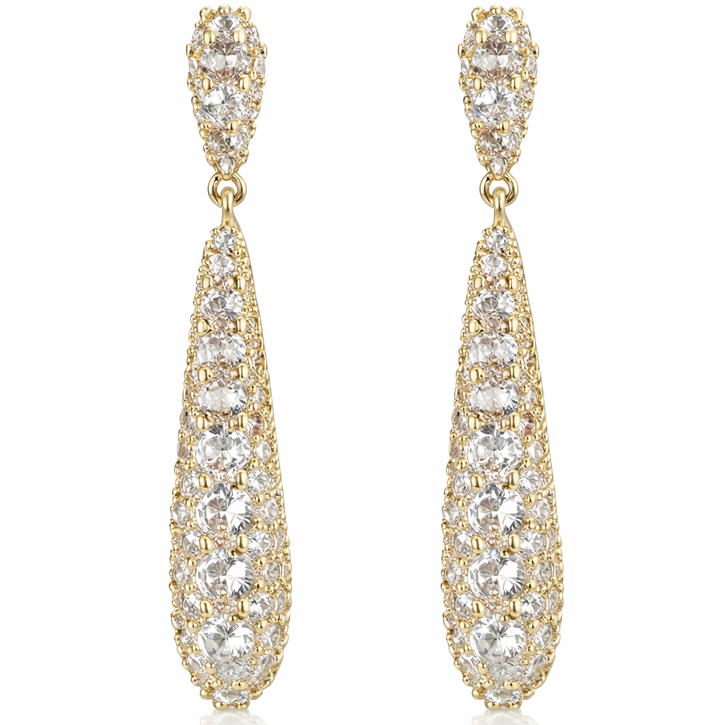 Teardrop Crystal Drop Earrings – Sterling Silver Fashion Gold Tone Plated