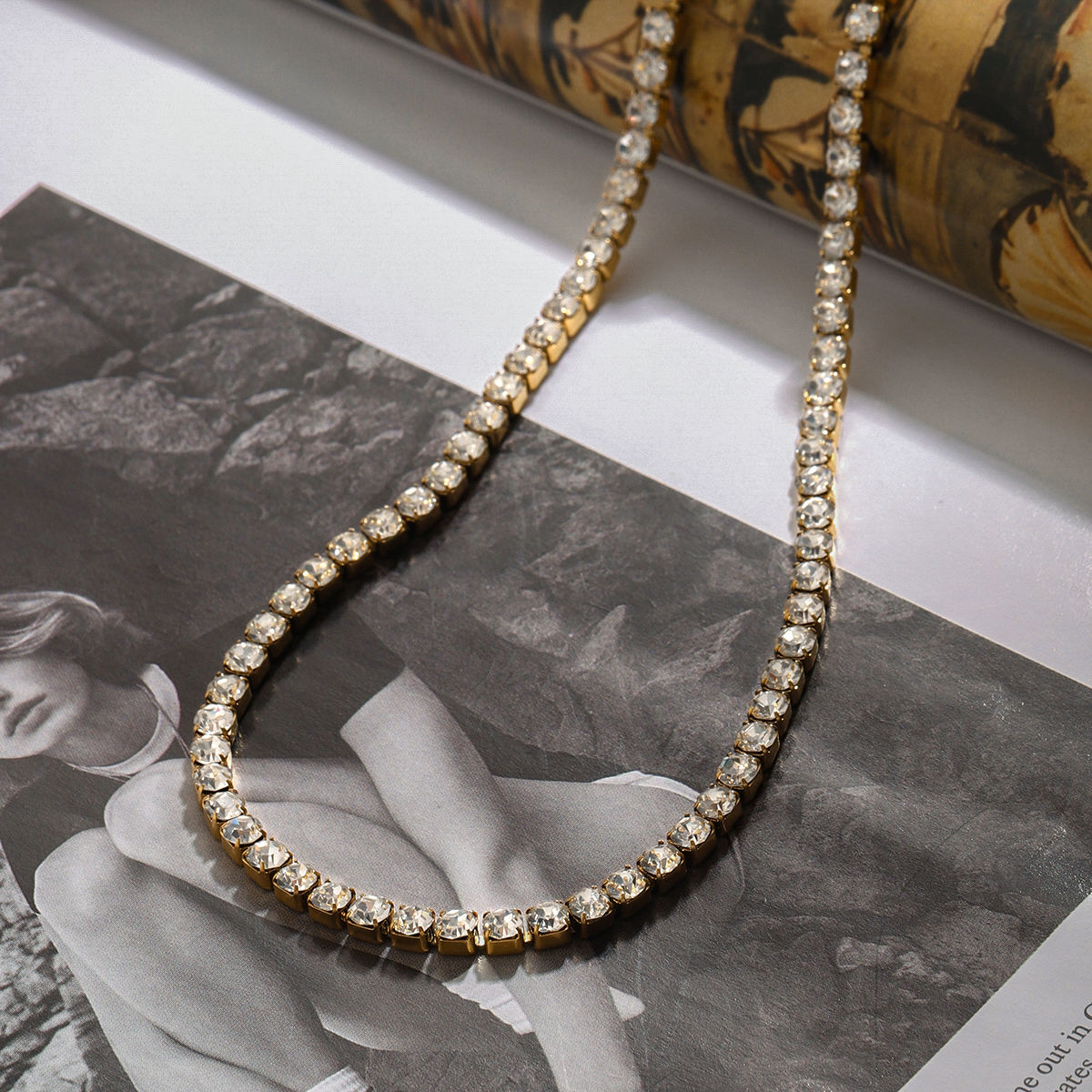 Classic Tennis Necklace – 18K Gold Tone