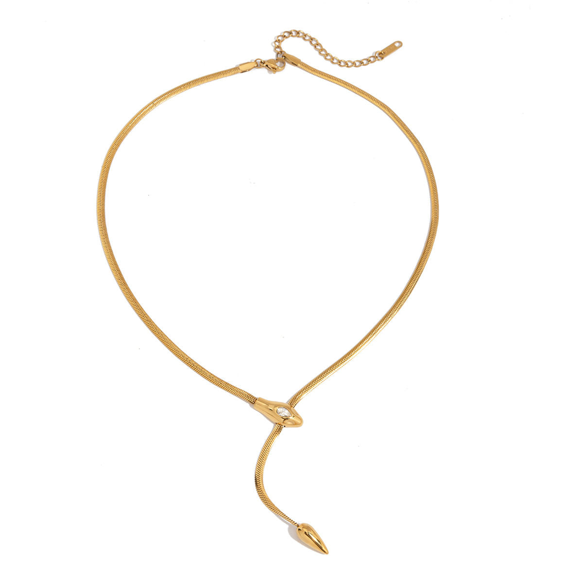 Adjustable Snake Chain Lariat Necklace – 18K Gold Tone