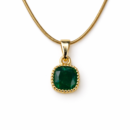 Emerald Glow Cushion Pendant Necklace