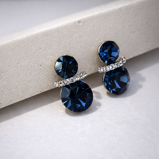 Blue Crystal Drop Earrings with S925 Sterling Silver Post