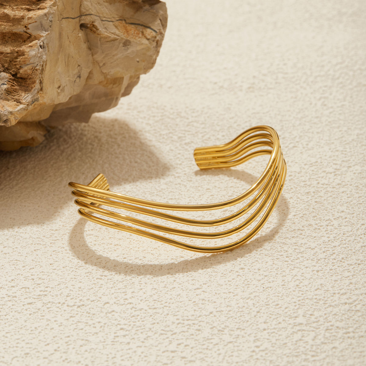 Layered Wave Cuff Bracelet – 18K Gold Tone