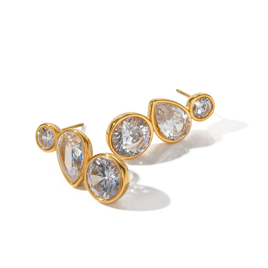 Cascade Teardrop Stud Earrings – 18K Gold Tone