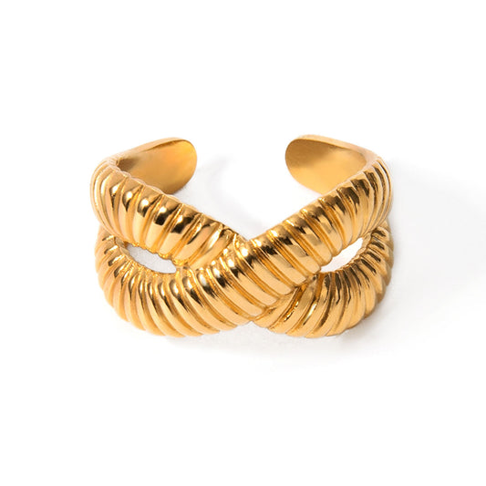 Ribbed Loop Adjustable Ring – Gold Tone Plated