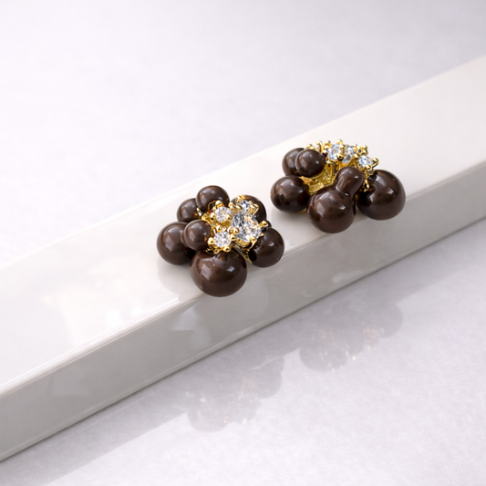 Chocolate Bloom Crystal Stud Earrings with S925 Silver Post