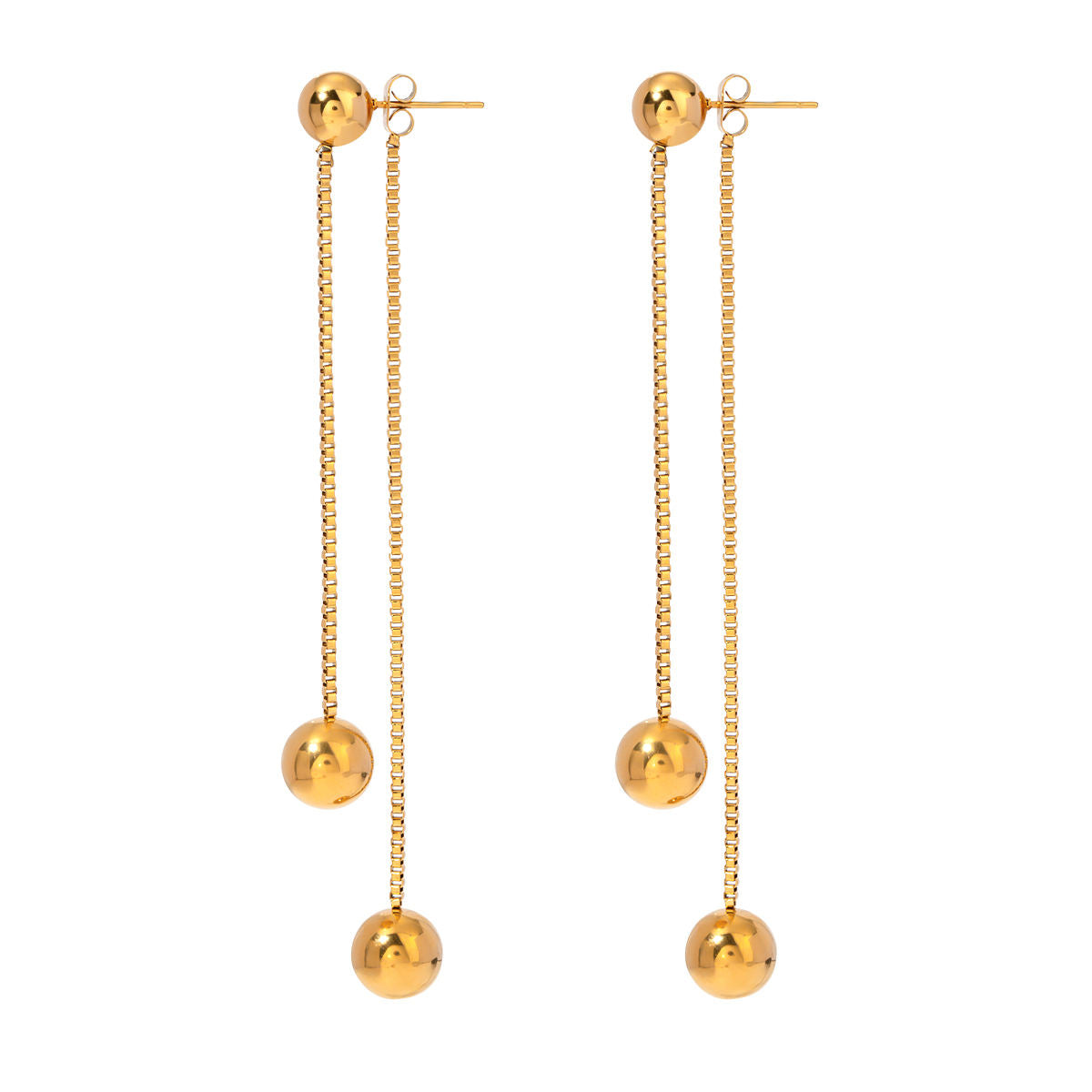 Golden Sphere Drop Earrings – 18K Gold Tone