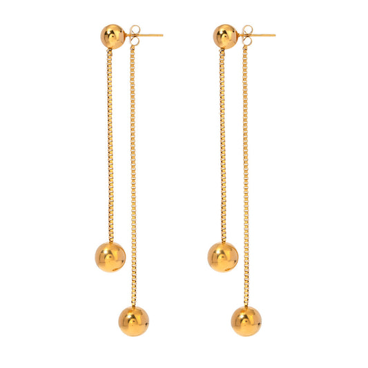 Golden Sphere Drop Earrings – 18K Gold Tone