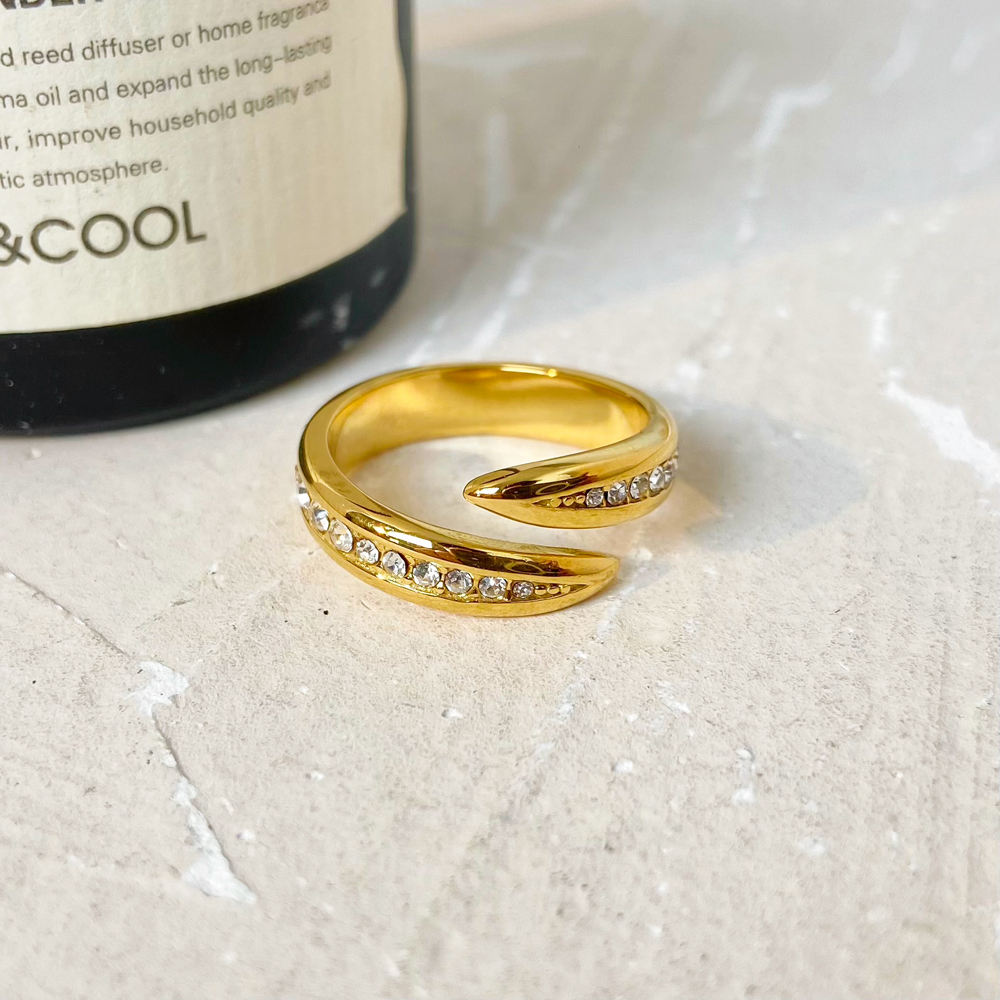 Crystal Arc Adjustable Ring – Gold Plated