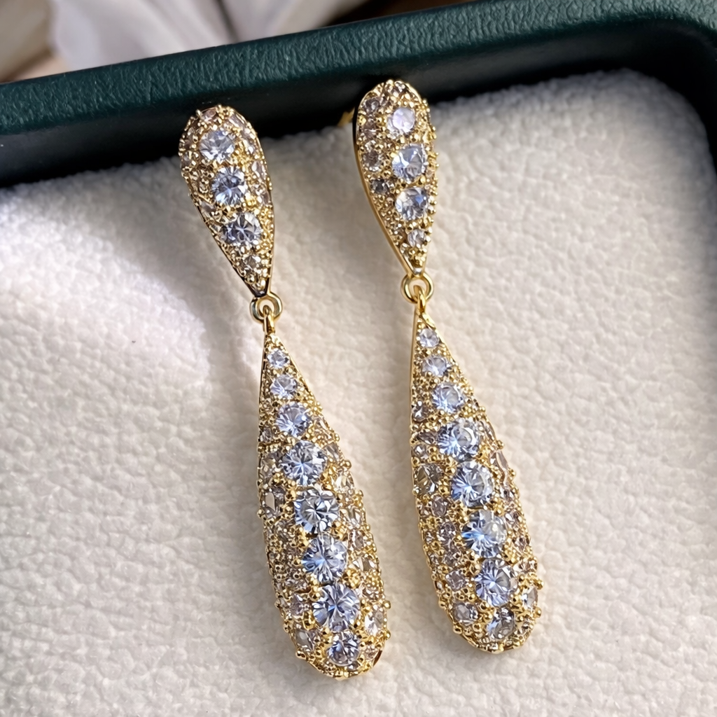 Teardrop Crystal Drop Earrings – Sterling Silver Fashion Gold Tone Plated