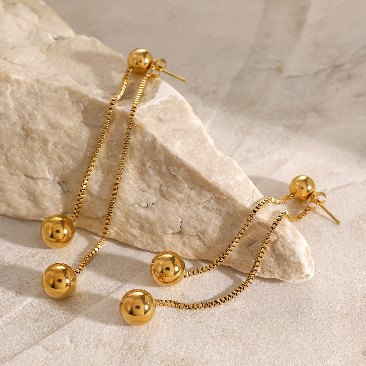 Golden Sphere Drop Earrings – 18K Gold Tone
