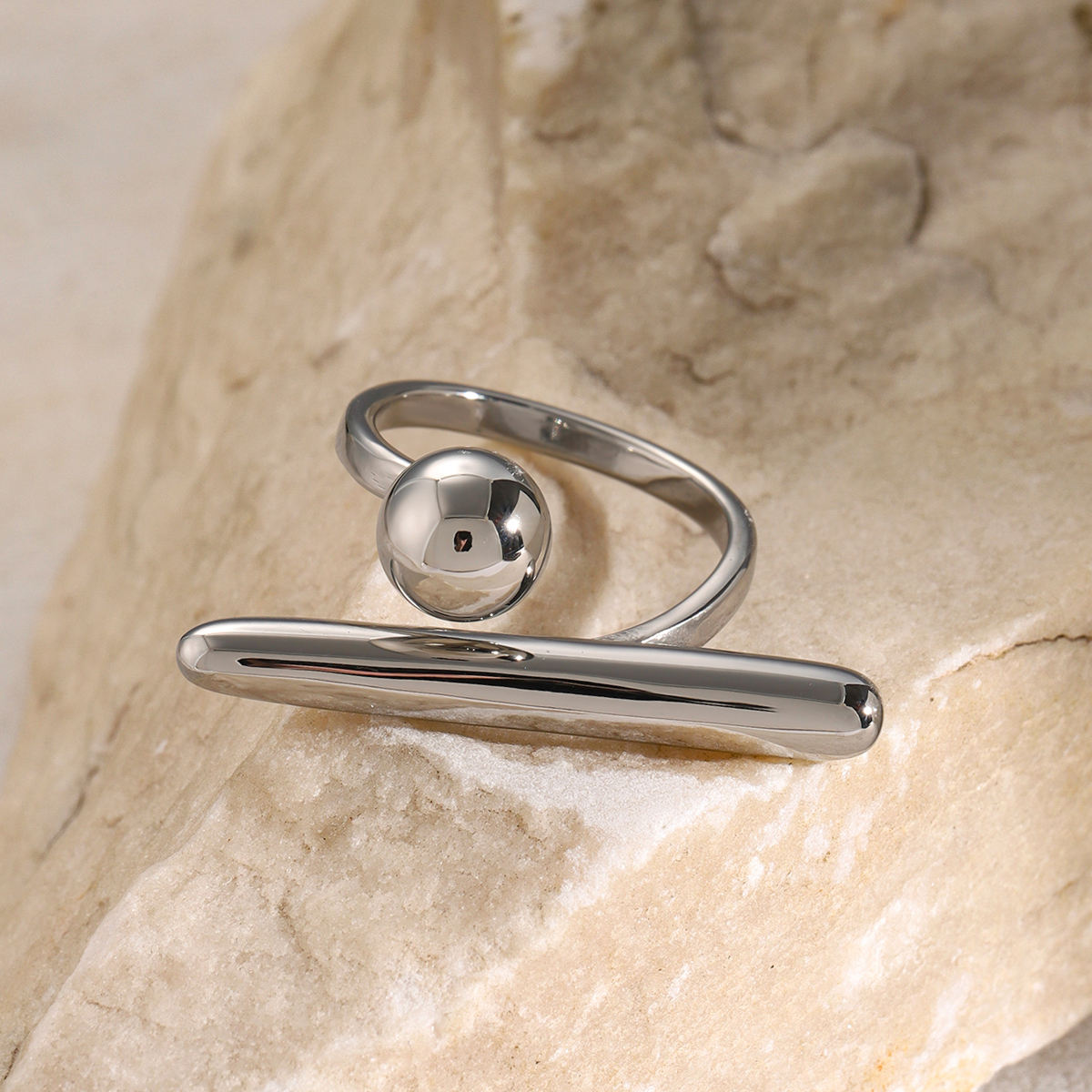 Orbit Loop Adjustable Ring – White Gold Plated