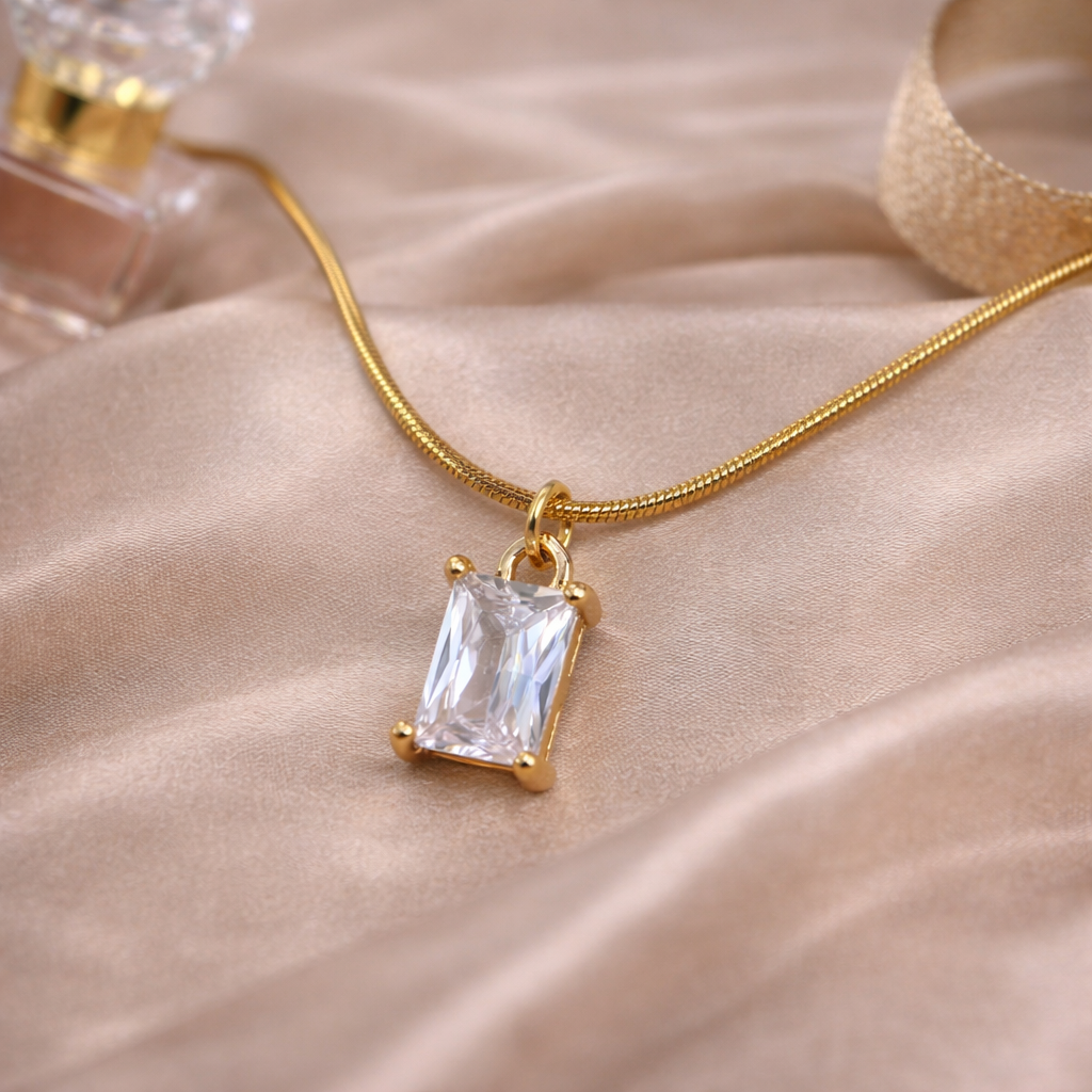 Radiant Rectangle Crystal Pendant Necklace