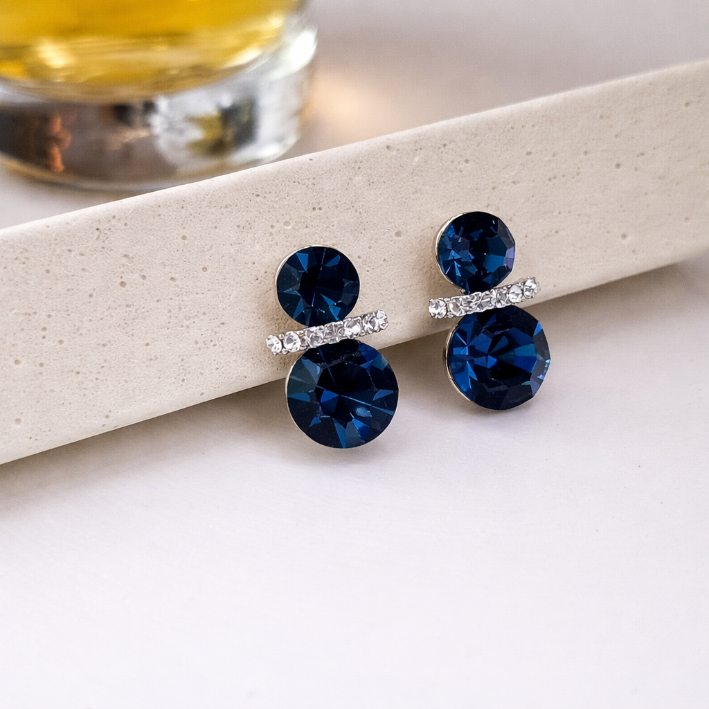 Blue Crystal Drop Earrings with S925 Sterling Silver Post