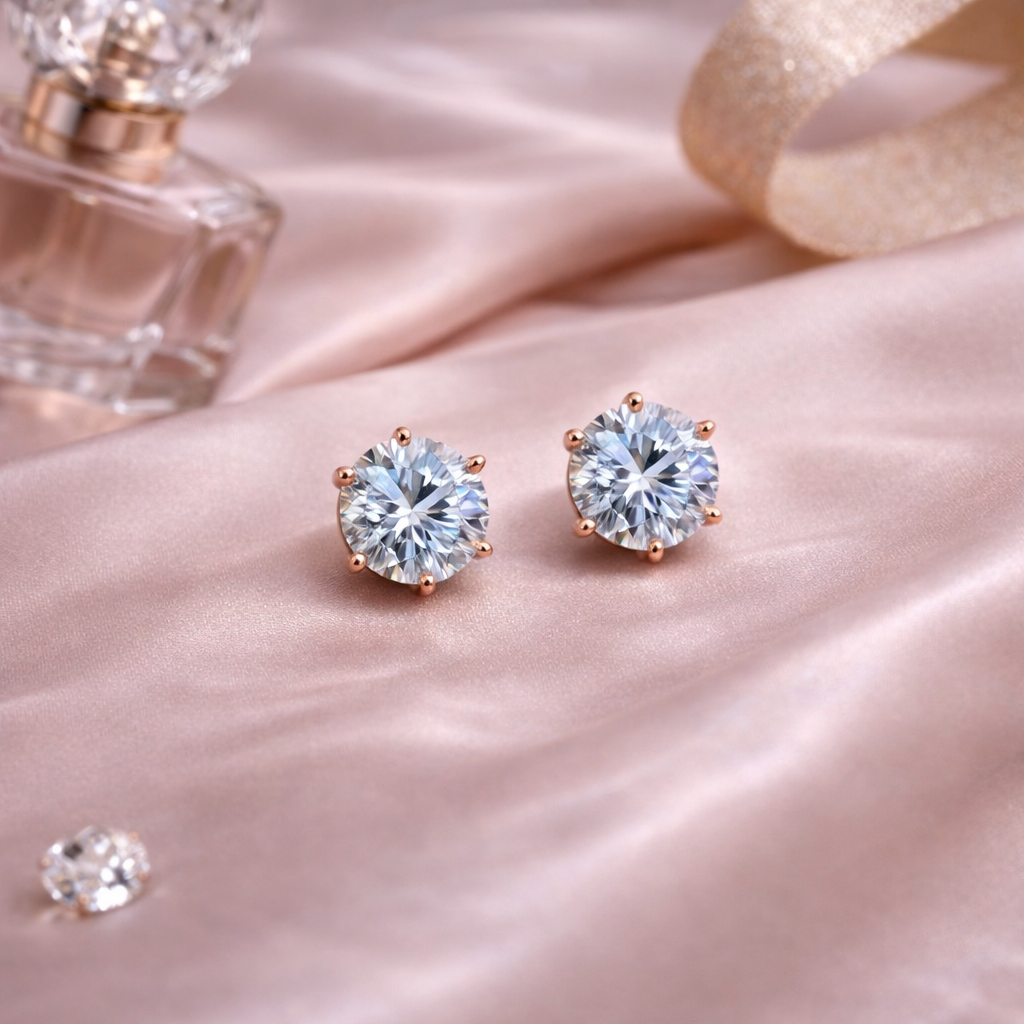 Six-Prong Solitaire Crystal Stud Earrings
