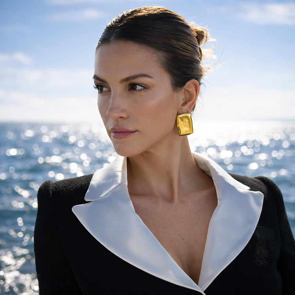 Gilded Block Studs – 18K Gold Tone Statement Earrings