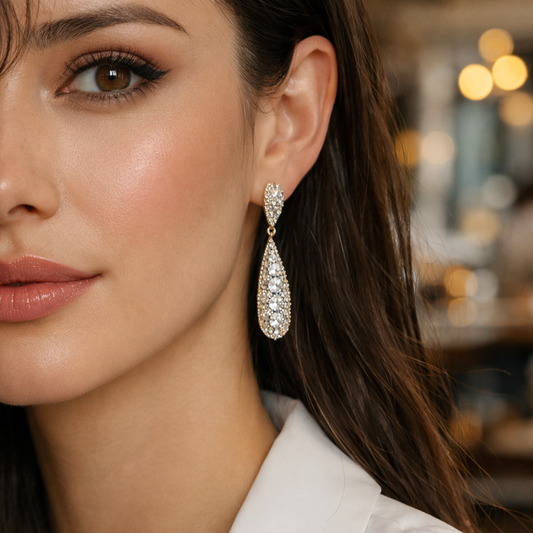 Teardrop Crystal Drop Earrings – Sterling Silver Fashion Gold Tone Plated