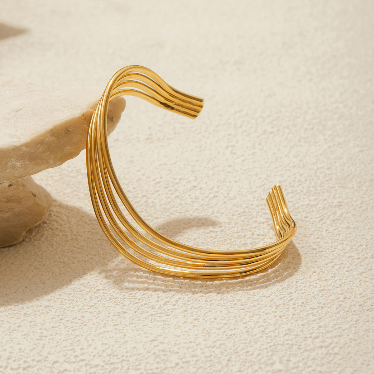 Layered Wave Cuff Bracelet – 18K Gold Tone