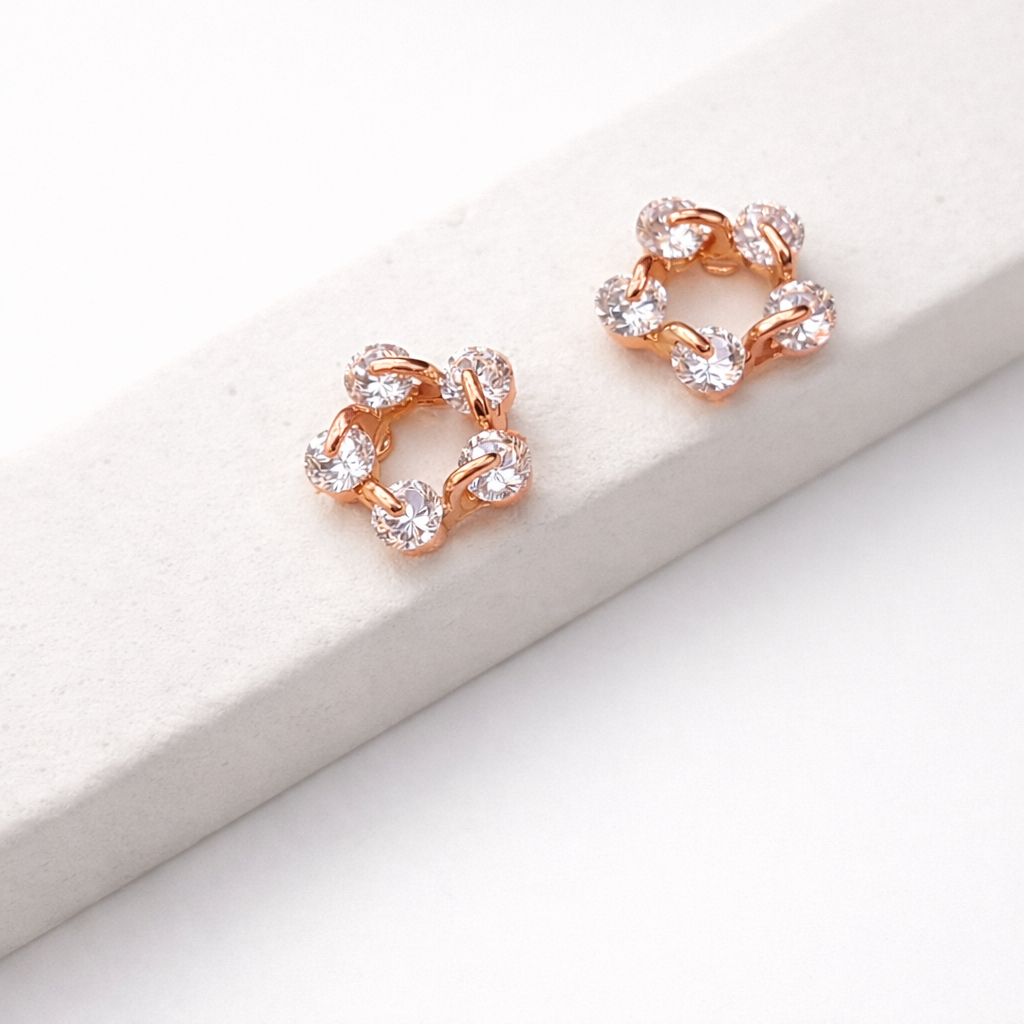 Rose Circle Crystal Stud Earrings for Everyday Wear