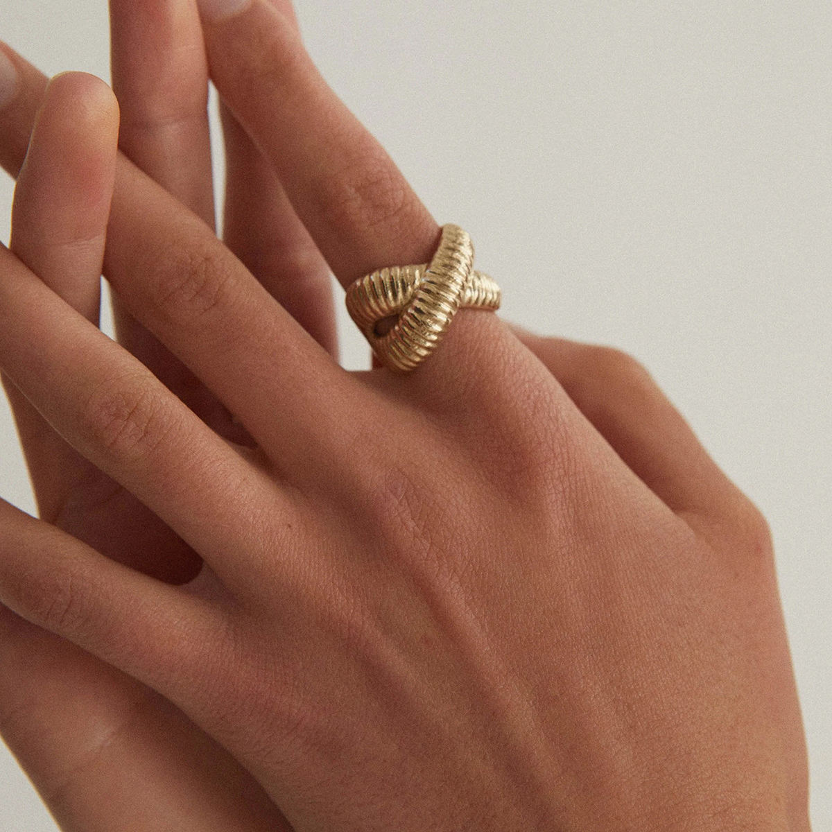 Ribbed Loop Adjustable Ring – Gold Tone Plated