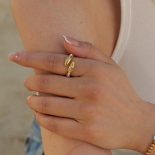 Crystal Arc Adjustable Ring – Gold Plated