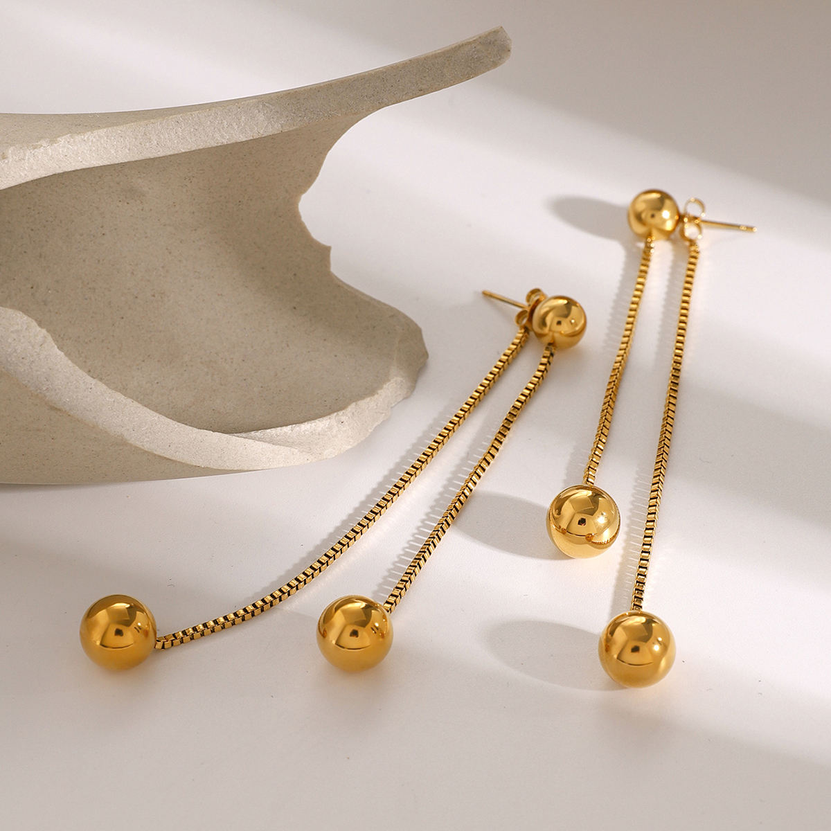 Golden Sphere Drop Earrings – 18K Gold Tone