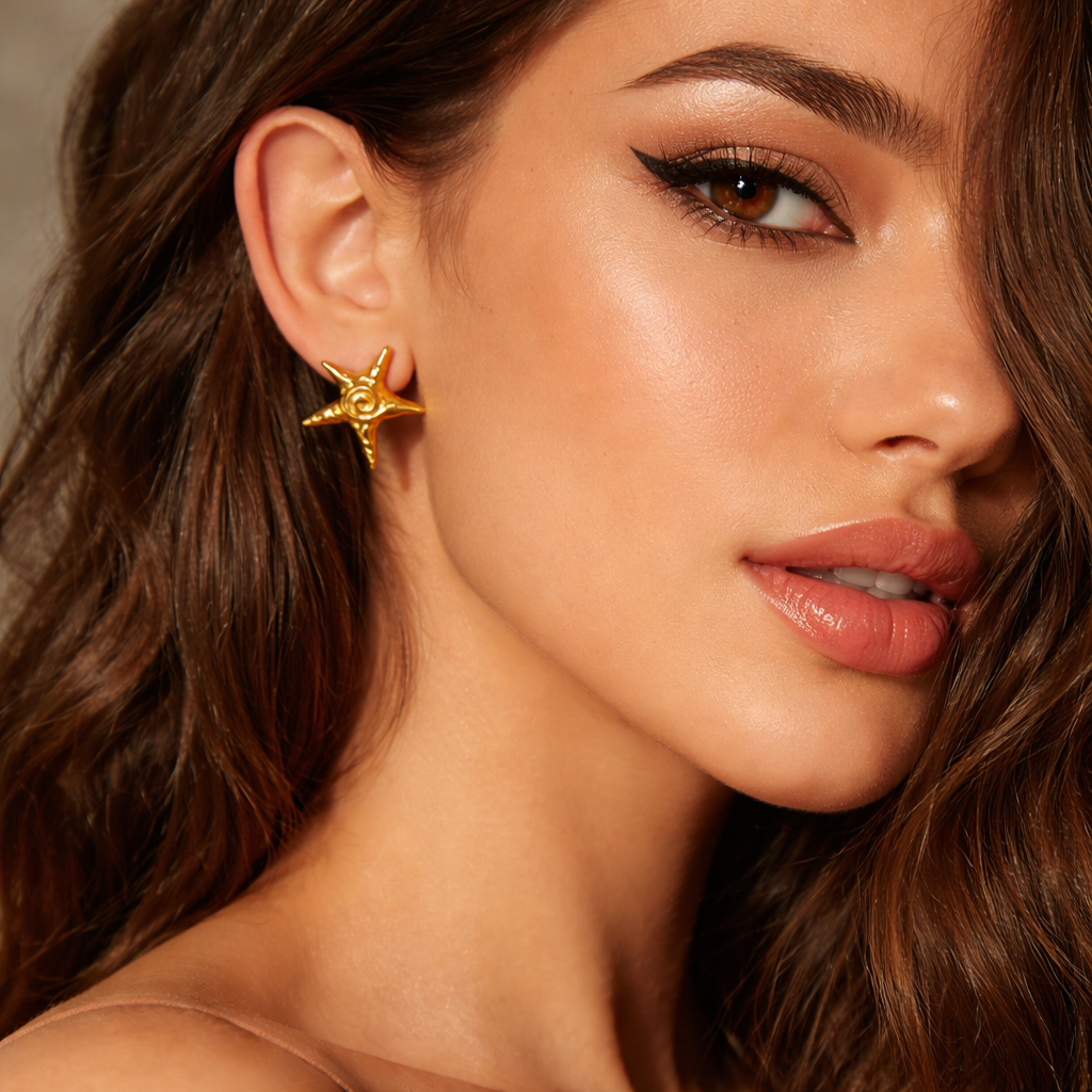 Star Shell Stud Earrings – 18K Gold Tone