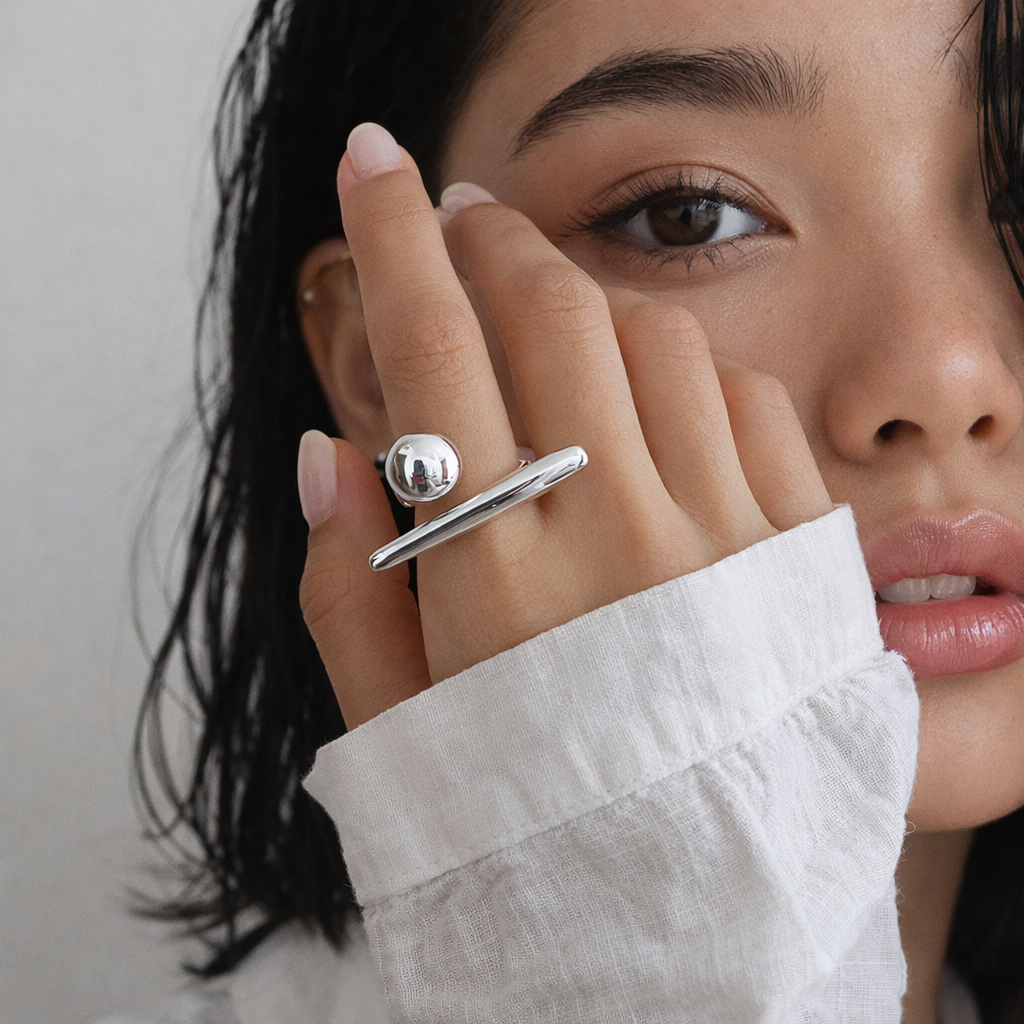 Orbit Loop Adjustable Ring – White Gold Plated