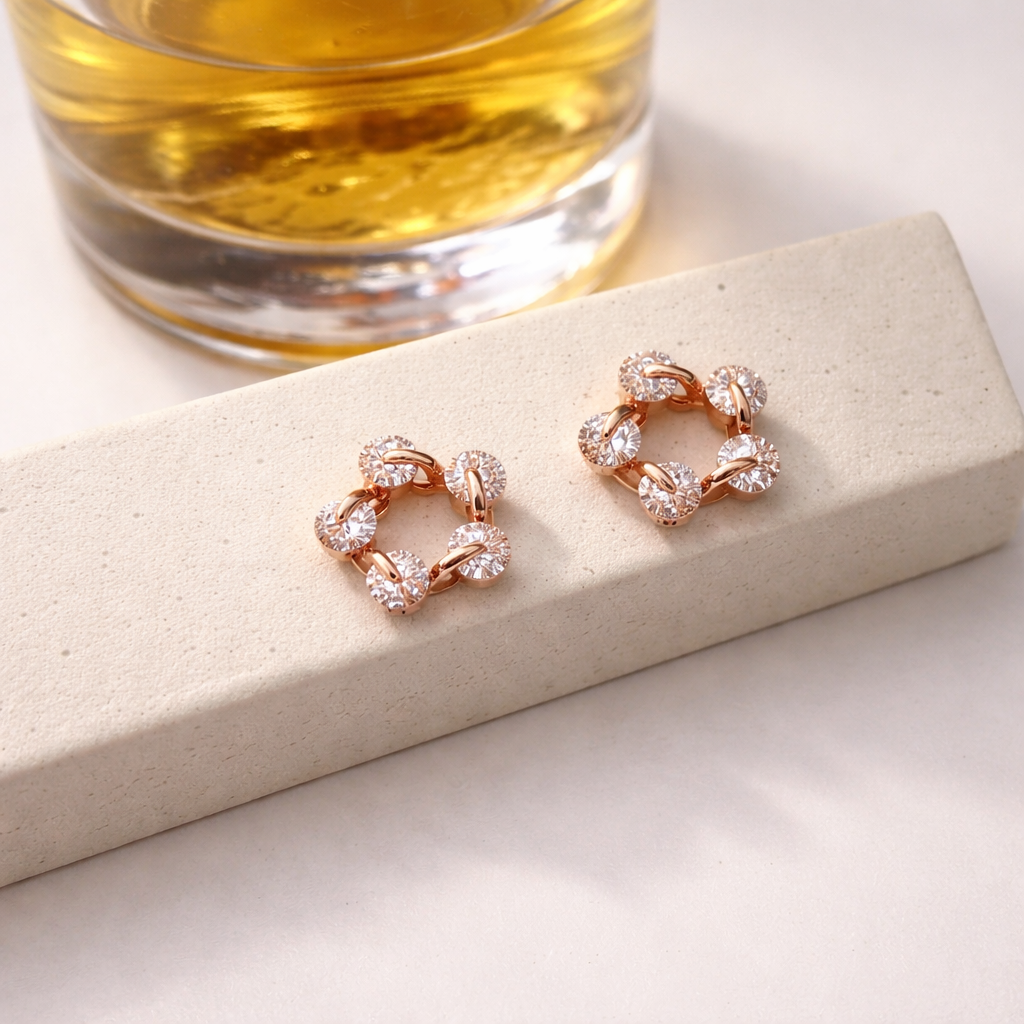 Rose Circle Crystal Stud Earrings for Everyday Wear