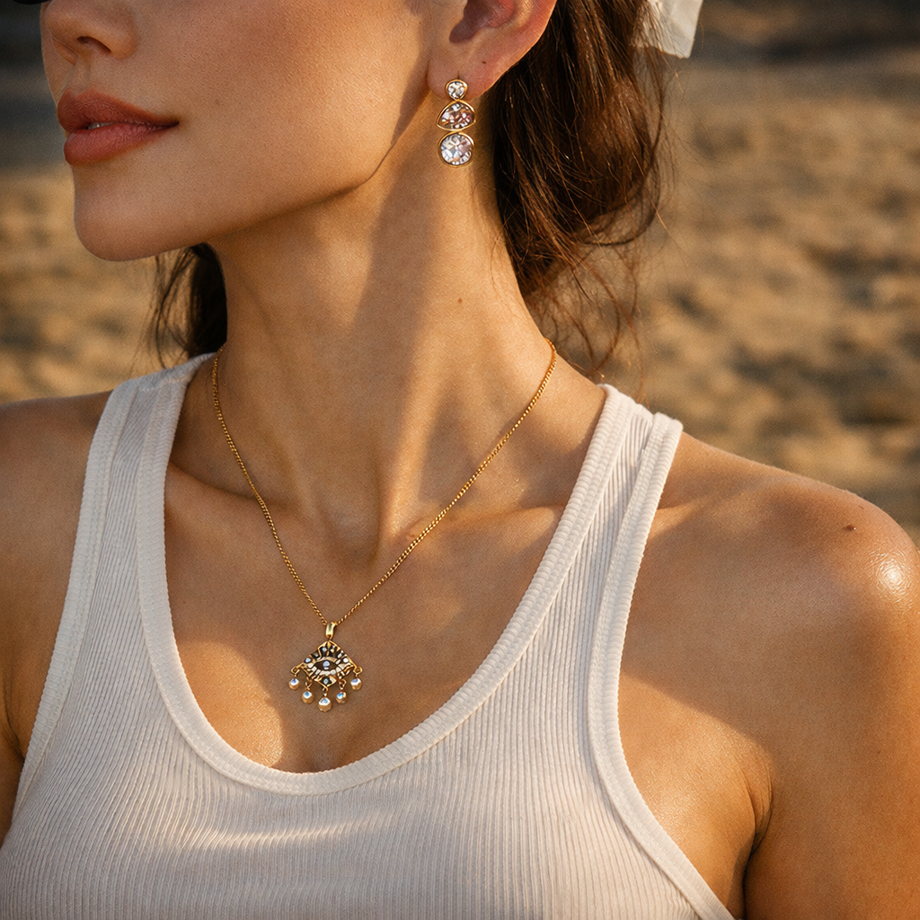 Cascade Teardrop Stud Earrings – 18K Gold Tone