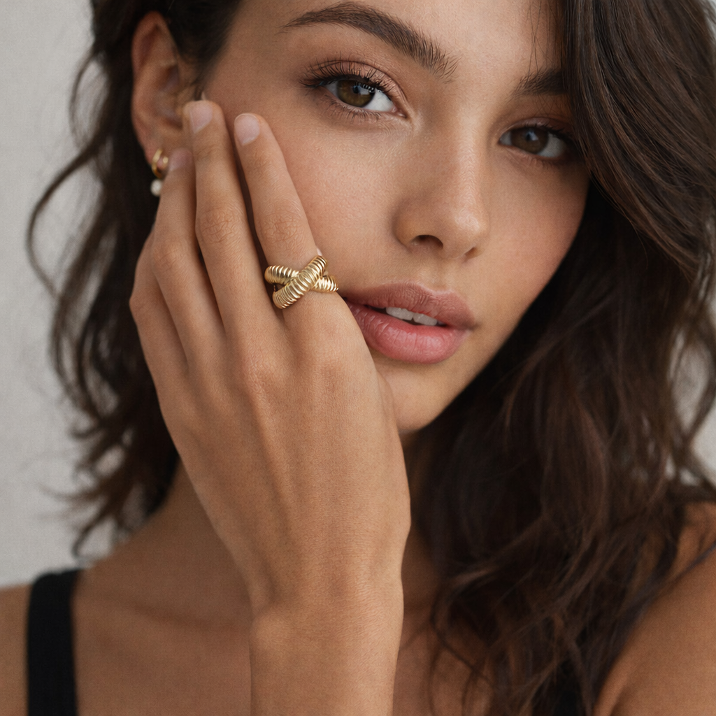 Ribbed Loop Adjustable Ring – Gold Tone Plated