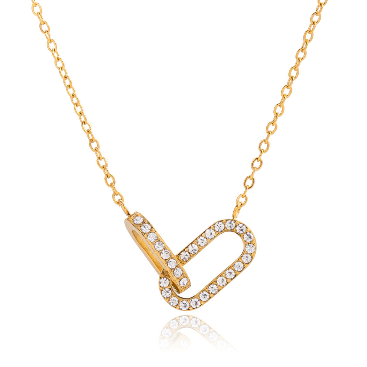 Crystal Link Pendant Necklace – 18K Gold Tone