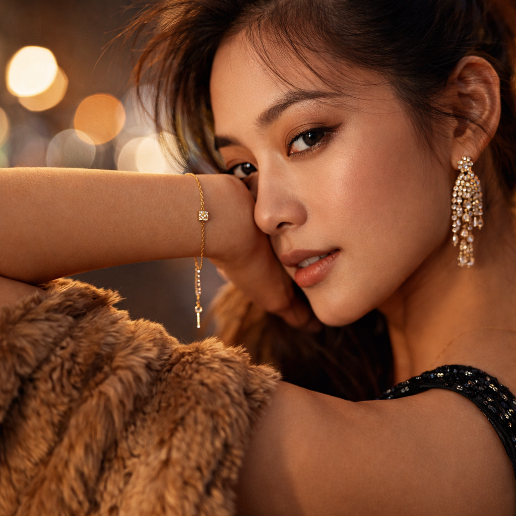 Diamond Trap Chain Bracelet – 18K Gold Tone