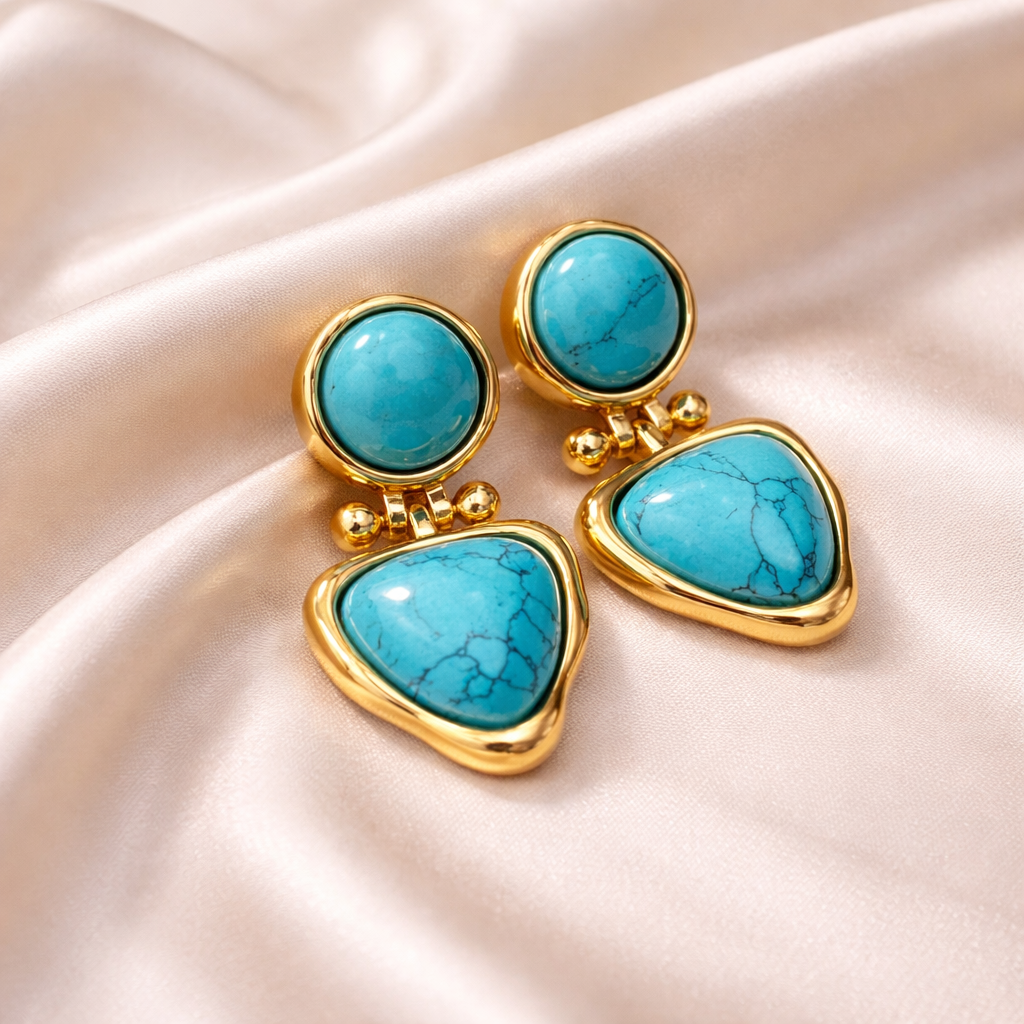Turquoise Drop Statement Earrings with S925 Sterling Silver Post