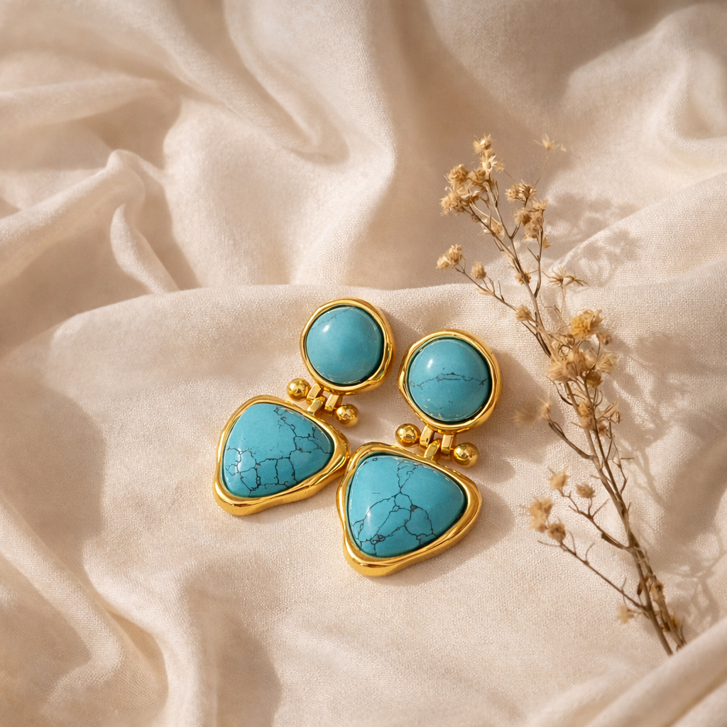Turquoise Drop Statement Earrings with S925 Sterling Silver Post