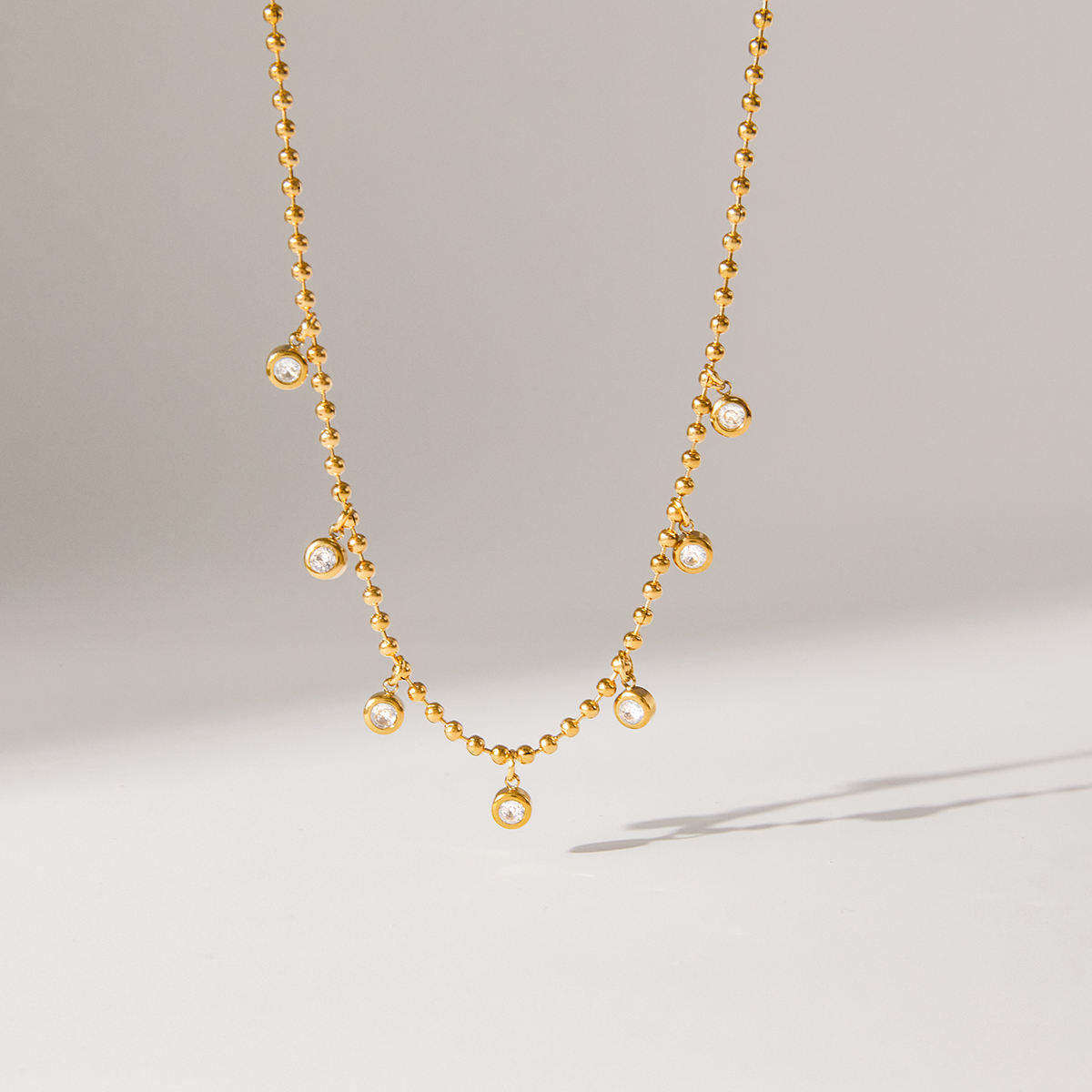 Dainty Bezel Drop Necklace – 18K Gold Tone