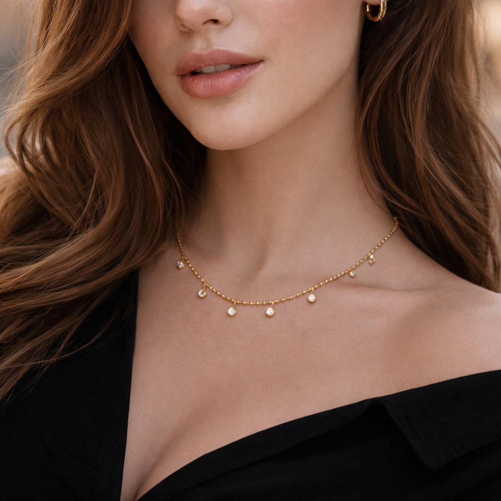 Dainty Bezel Drop Necklace – 18K Gold Tone