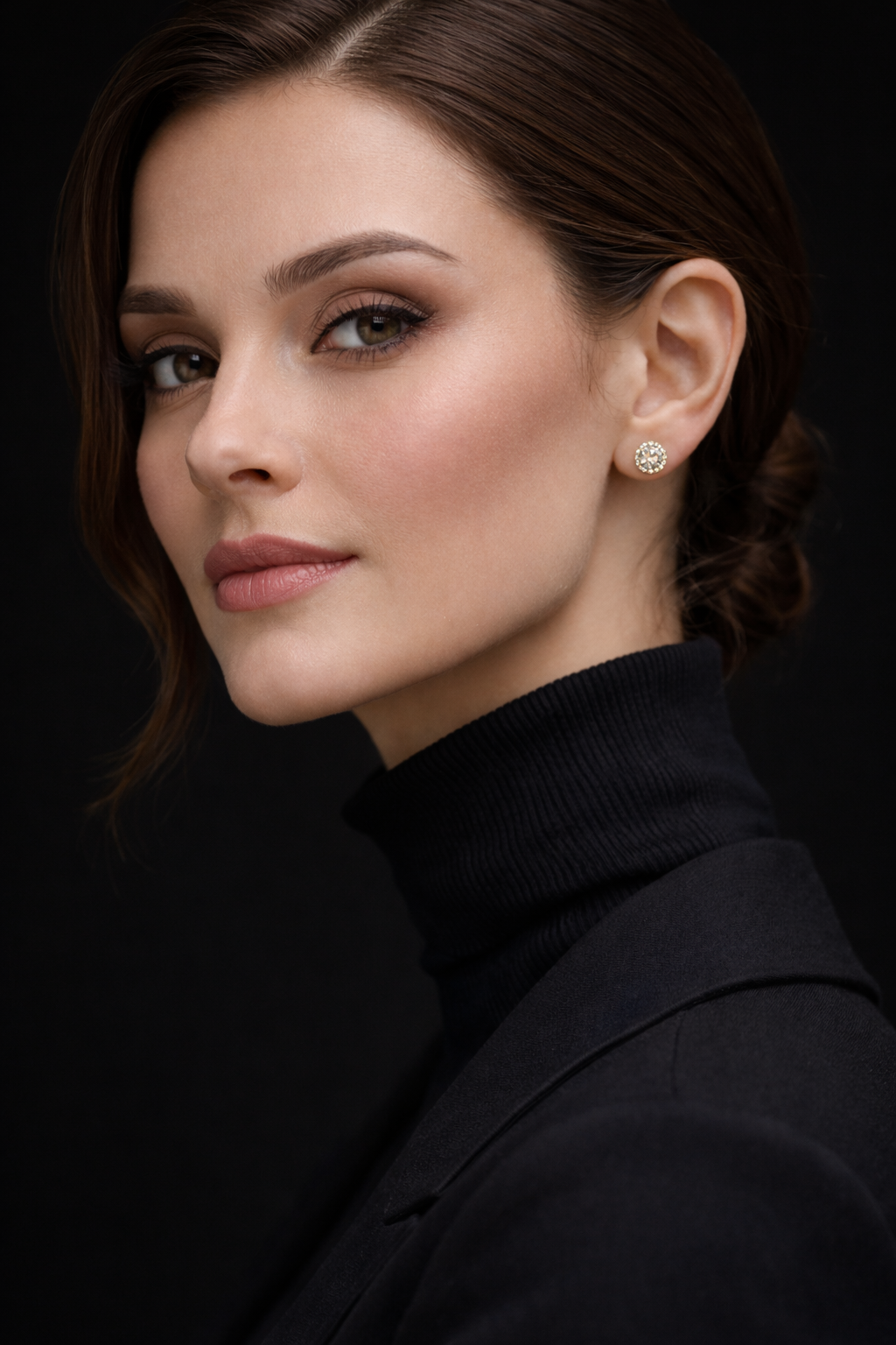 Classic Halo Crystal Stud Earrings in Gold Finish