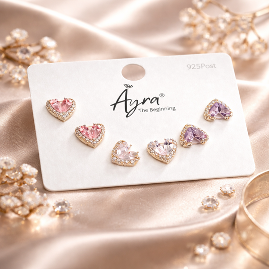 Blush Heart Crystal Stud Combo Card