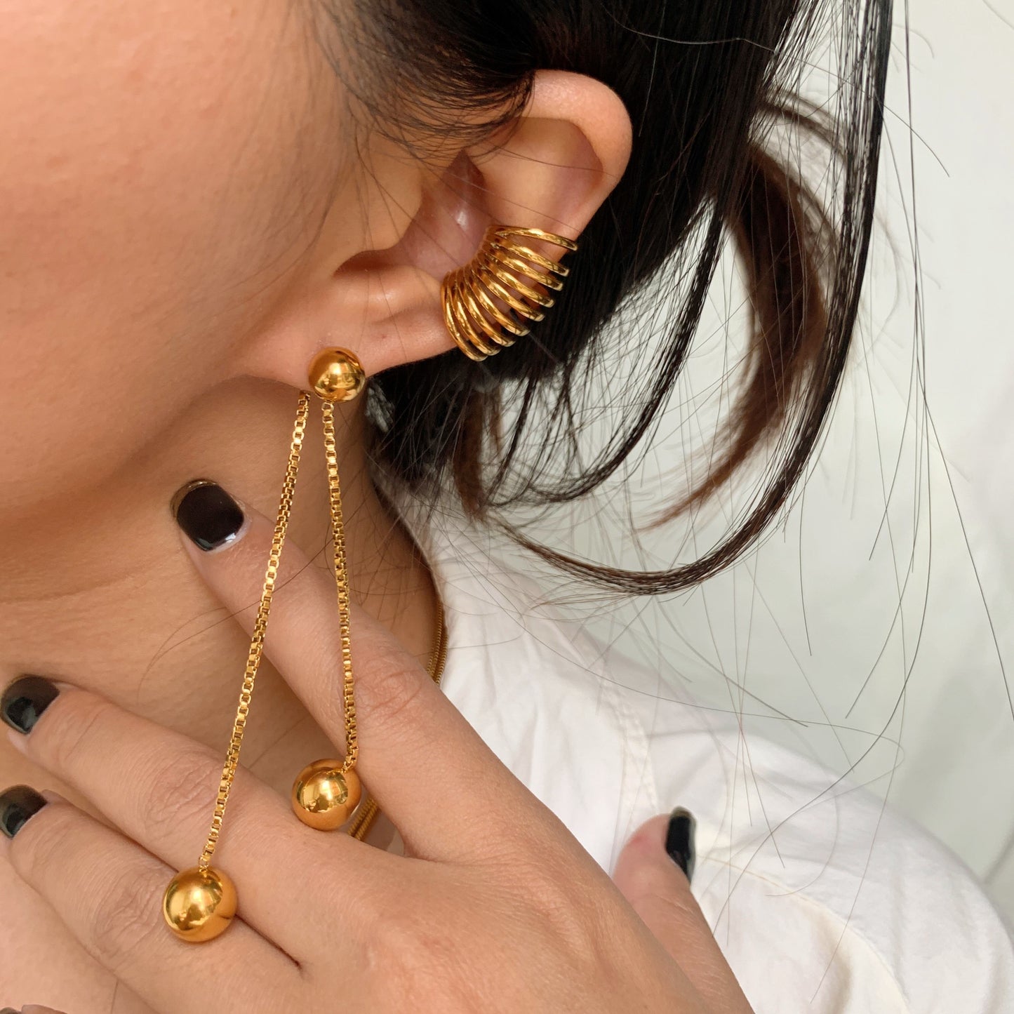 Golden Sphere Drop Earrings – 18K Gold Tone
