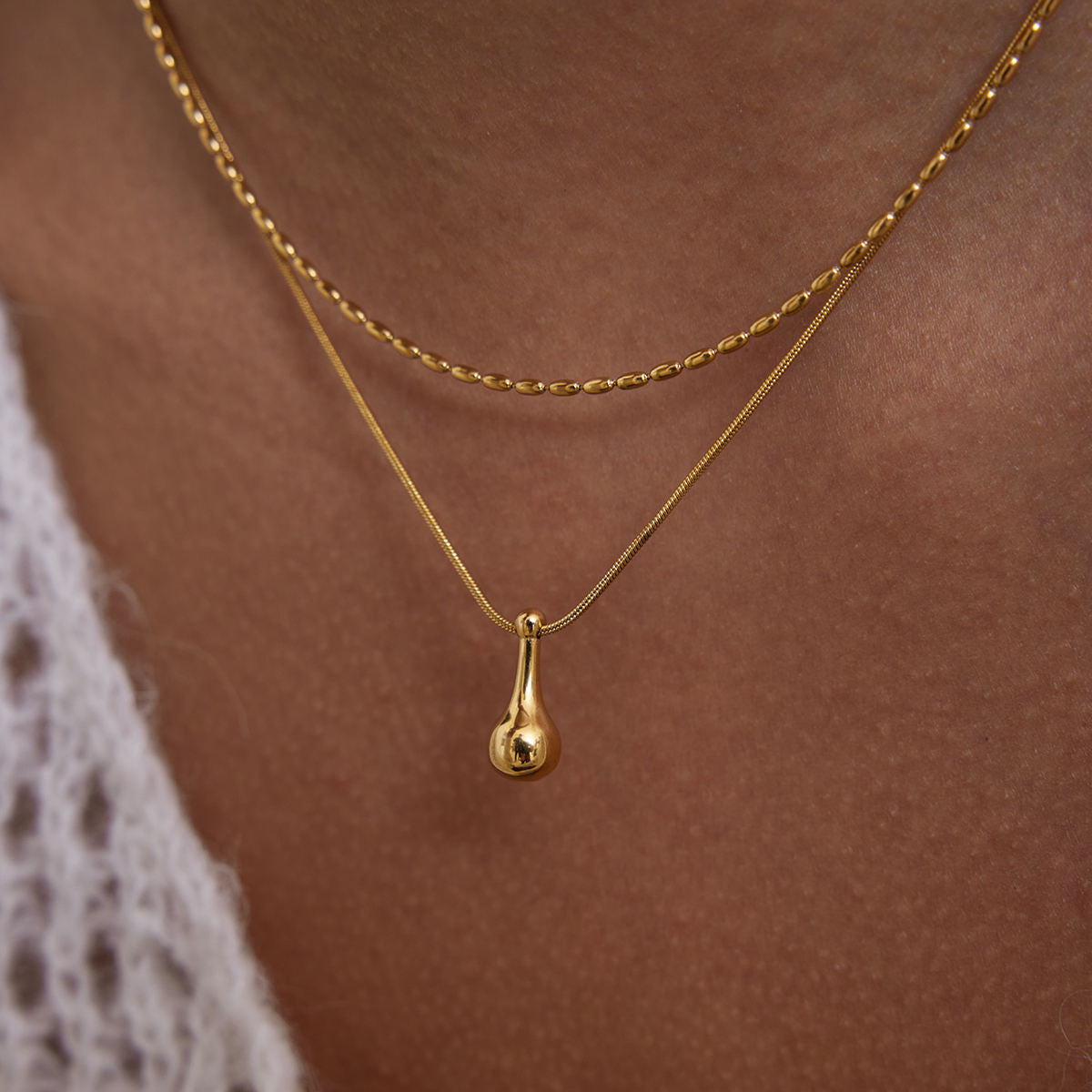 Layered Drop Pendant Necklace – Gold Plated