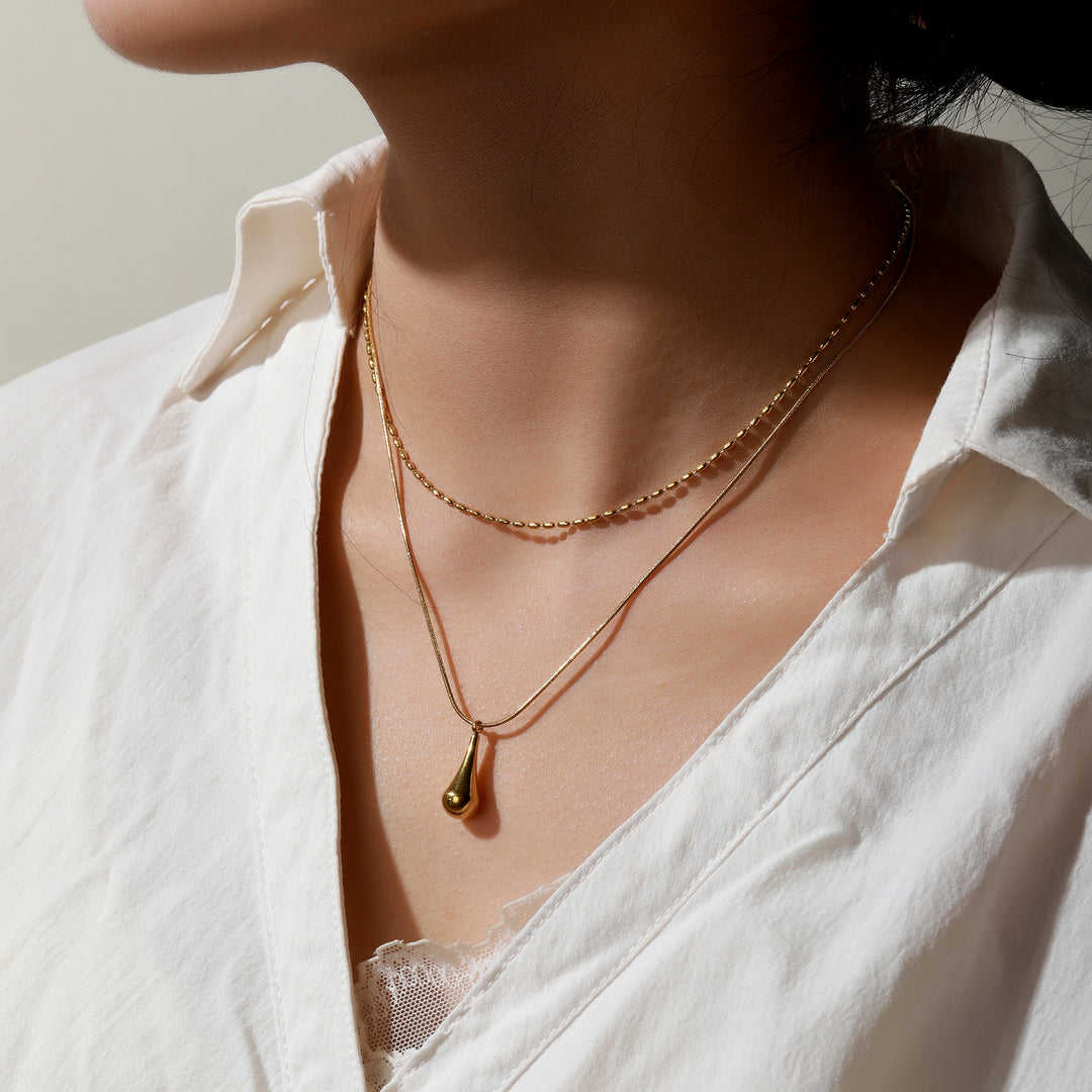 Layered Drop Pendant Necklace – Gold Plated