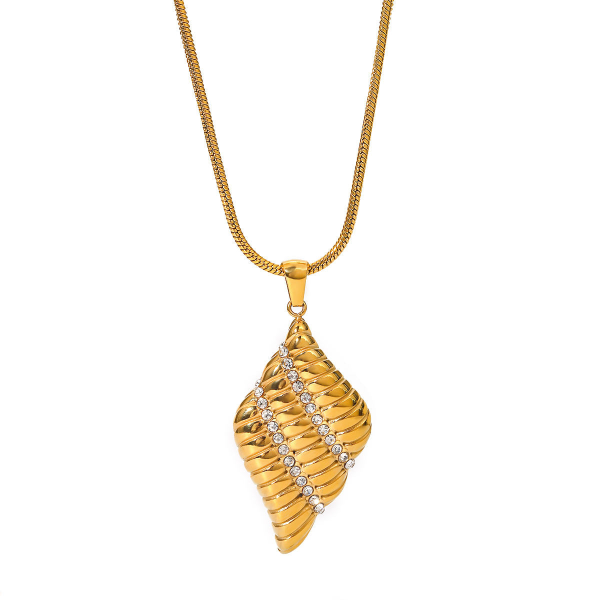 Sculpted CZ Wave Pendant Necklace – Gold Plated