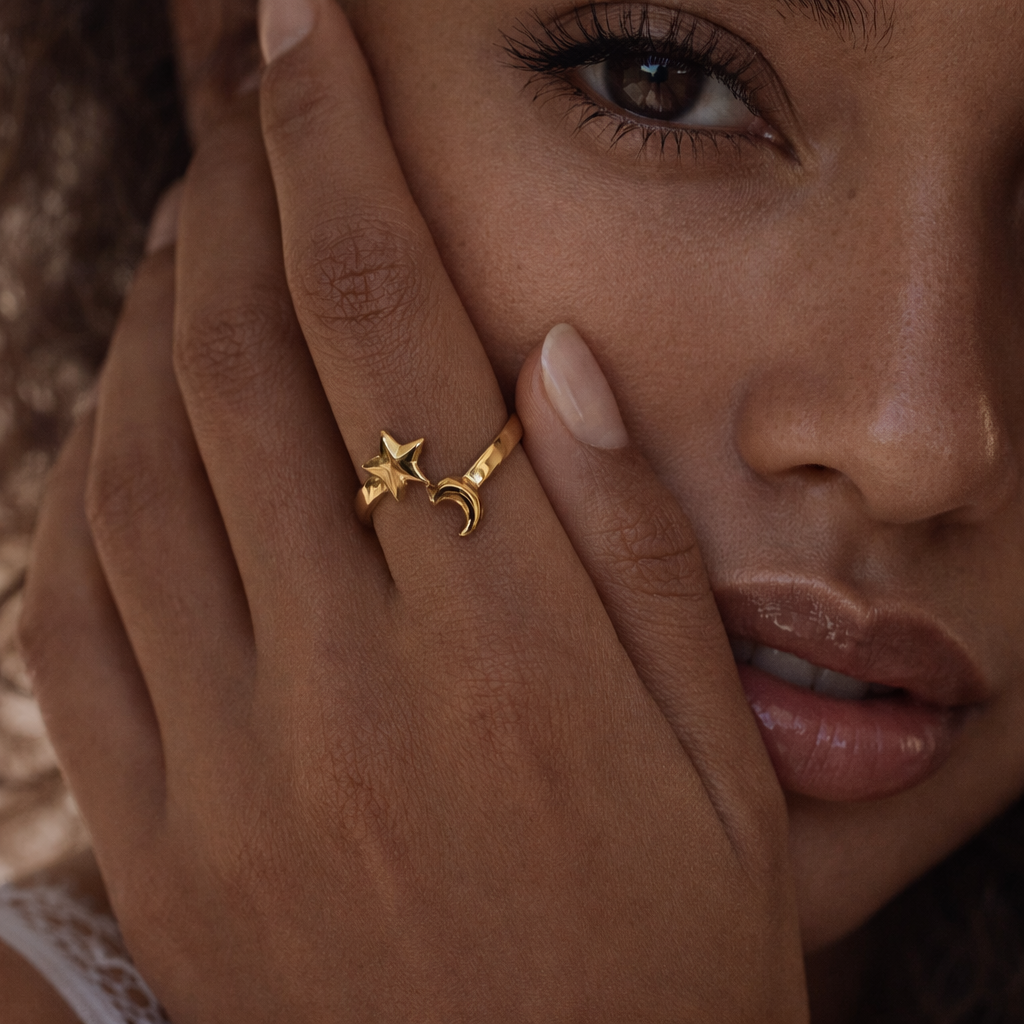Celestial Duo Adjustable Ring – Gold Plated