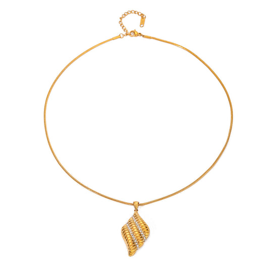 Sculpted CZ Wave Pendant Necklace – Gold Plated