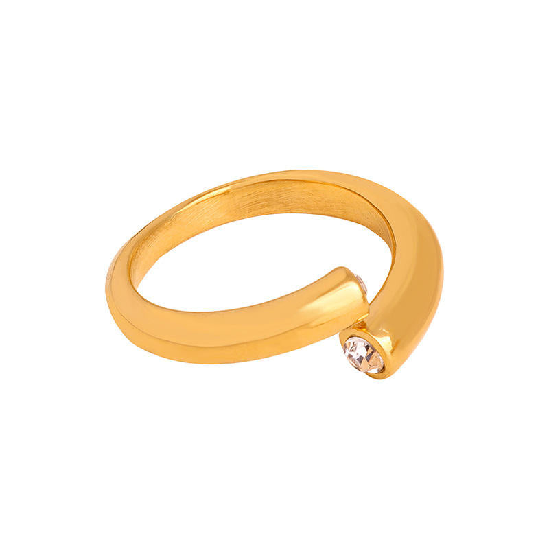 Solitaire Curve Adjustable Ring – Gold Plated