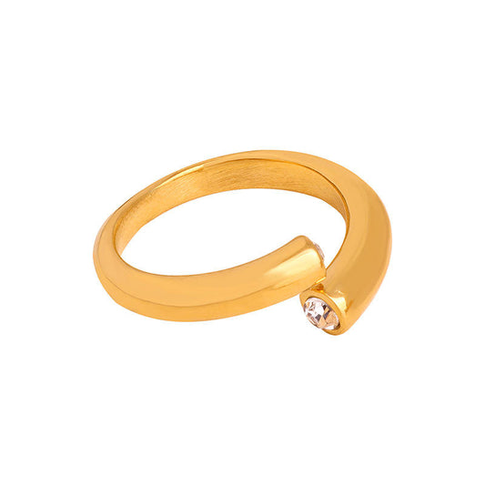 Solitaire Curve Adjustable Ring – Gold Plated