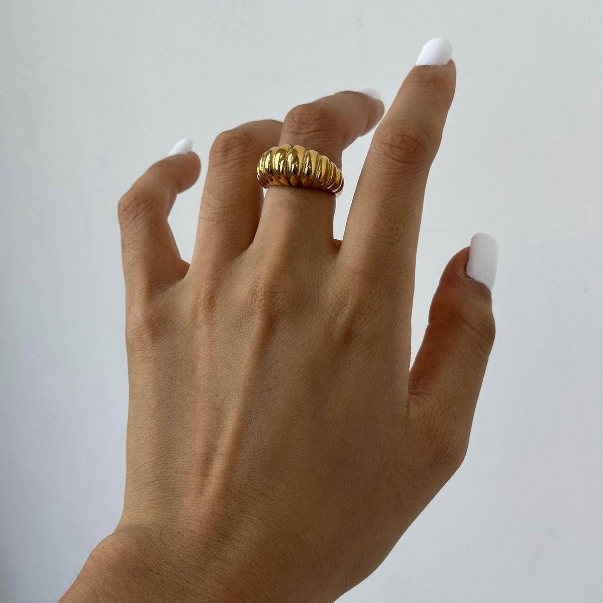 Ribbed Dome Adjustable Ring – Gold Plated